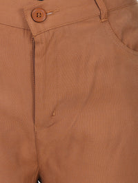 Brown Solid Rayon Ankle Length Boss Pants