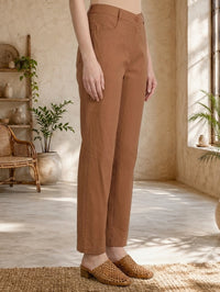 Brown Solid Rayon Ankle Length Boss Pants