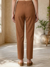 Brown Solid Rayon Ankle Length Boss Pants