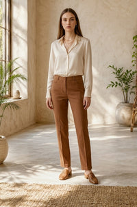 Brown Solid Rayon Ankle Length Boss Pants