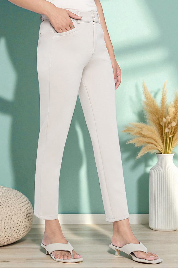 Elleven Women's Tan Solid Mid Rise Trouser in Ankle Length