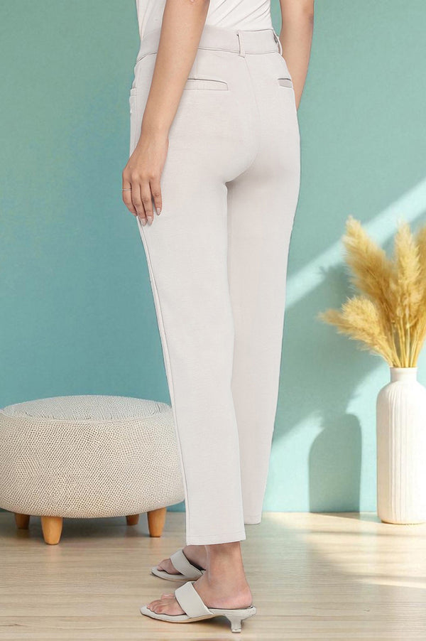 Elleven Women's Tan Solid Mid Rise Trouser in Ankle Length