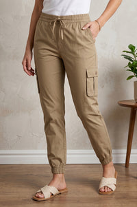 Khaki Tapered Ankle Length Mid Rise Jogger Pants