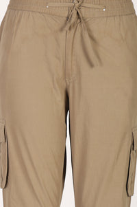 Khaki Tapered Ankle Length Mid Rise Jogger Pants