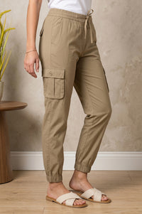 Khaki Tapered Ankle Length Mid Rise Jogger Pants