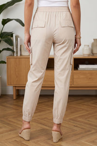 Beige Solid Pure Cotton Tapered Fit Ankle Length Cargo