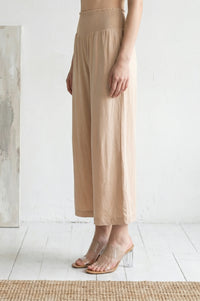 Light Gold Solid Wide Leg Ankle Length High Rise Palazzo
