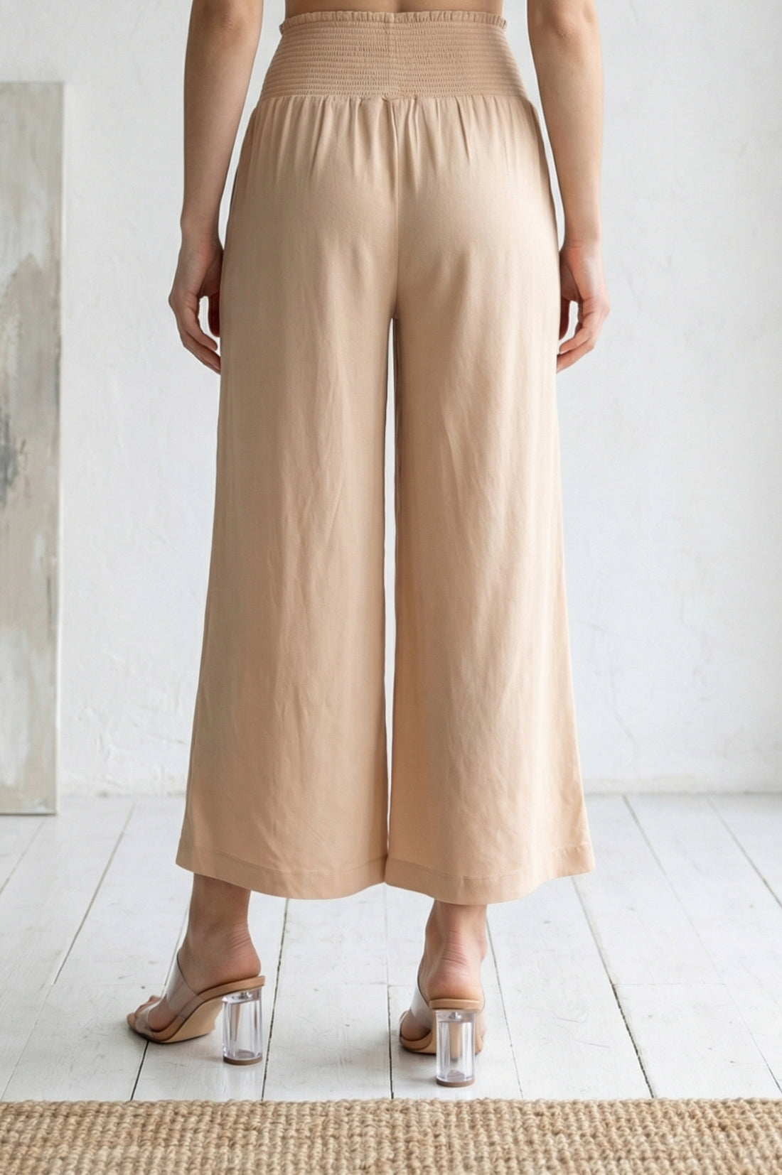 Light Gold Solid Wide Leg Ankle Length High Rise Palazzo