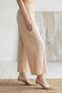 Light Gold Solid Wide Leg Ankle Length High Rise Palazzo