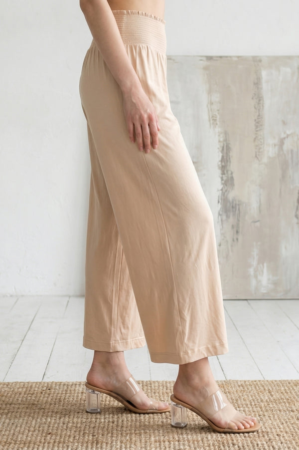 Light Gold Solid Wide Leg Ankle Length High Rise Palazzo