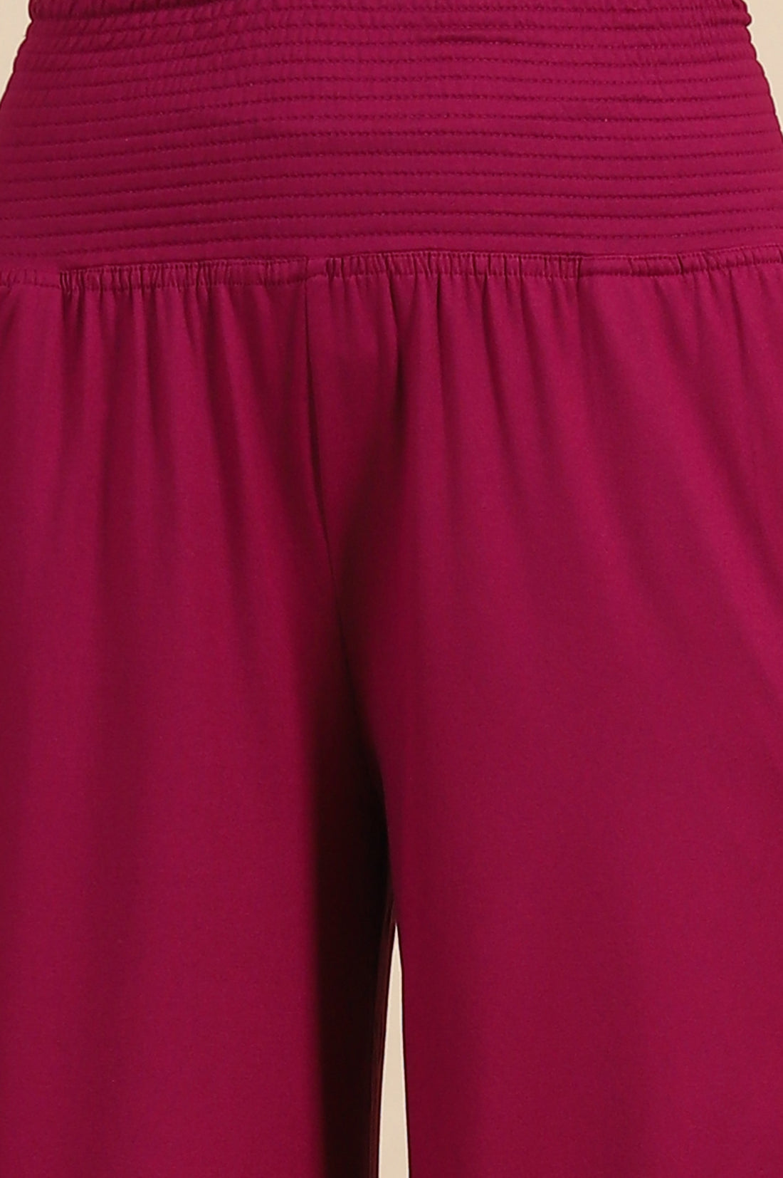 Purple Solid Flared Pants With Smoked Waist