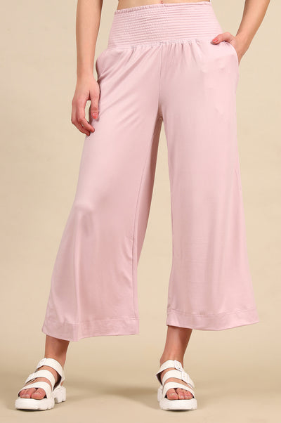 Pink Smoked High Waisted Flared Pants