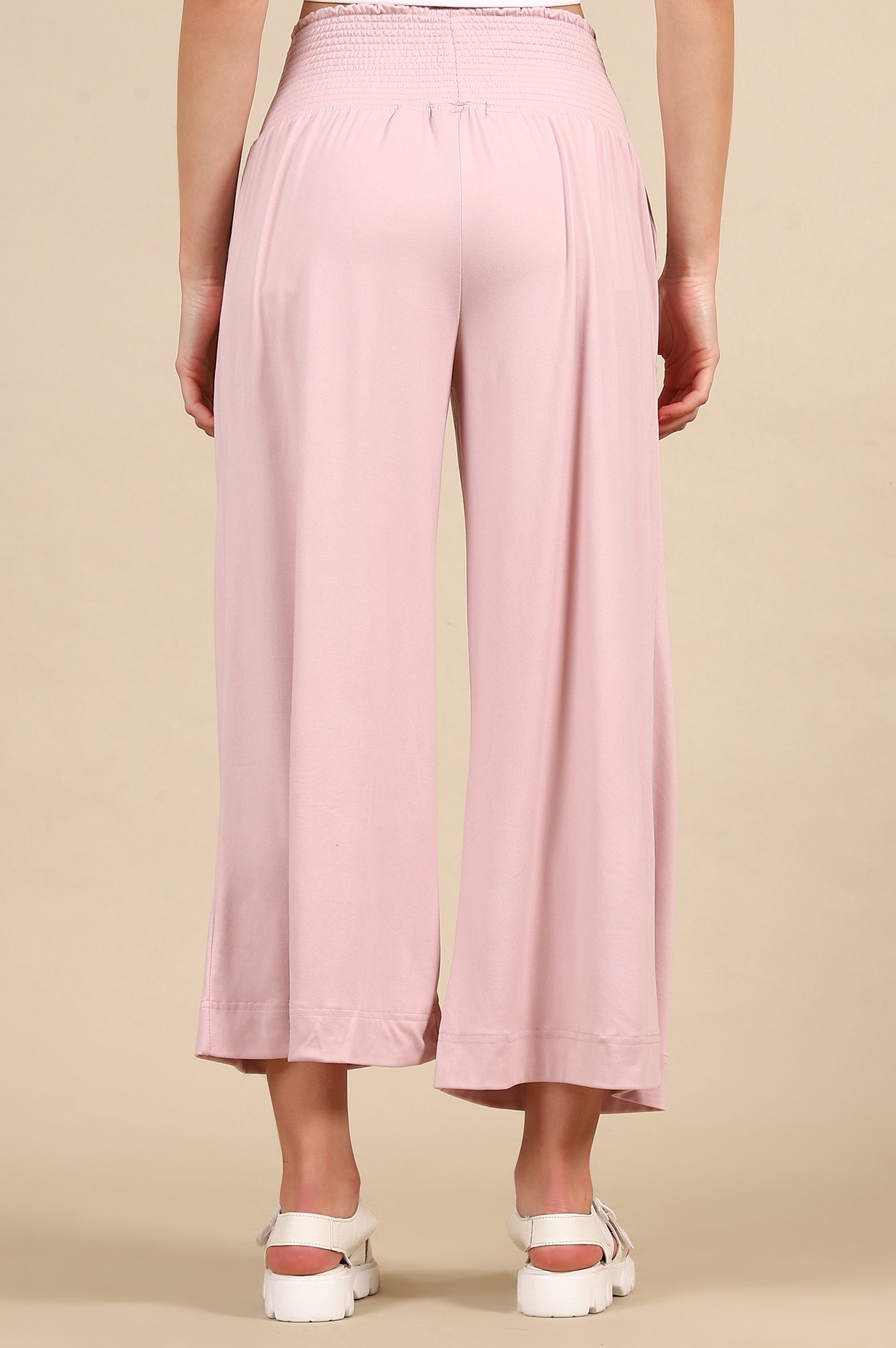 Pink Smoked High Waisted Flared Pants