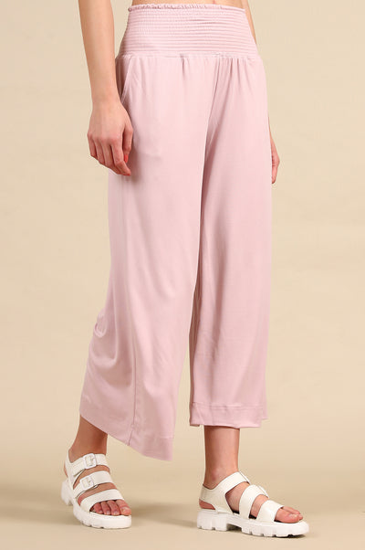 Pink Smoked High Waisted Flared Pants