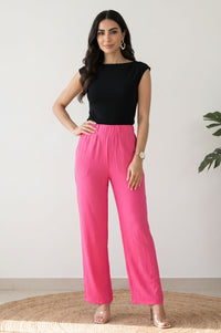Pink Solid High Rise Straight Fit Ankle Length Trouser