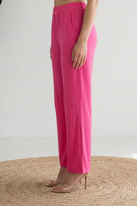 Pink Solid High Rise Straight Fit Ankle Length Trouser