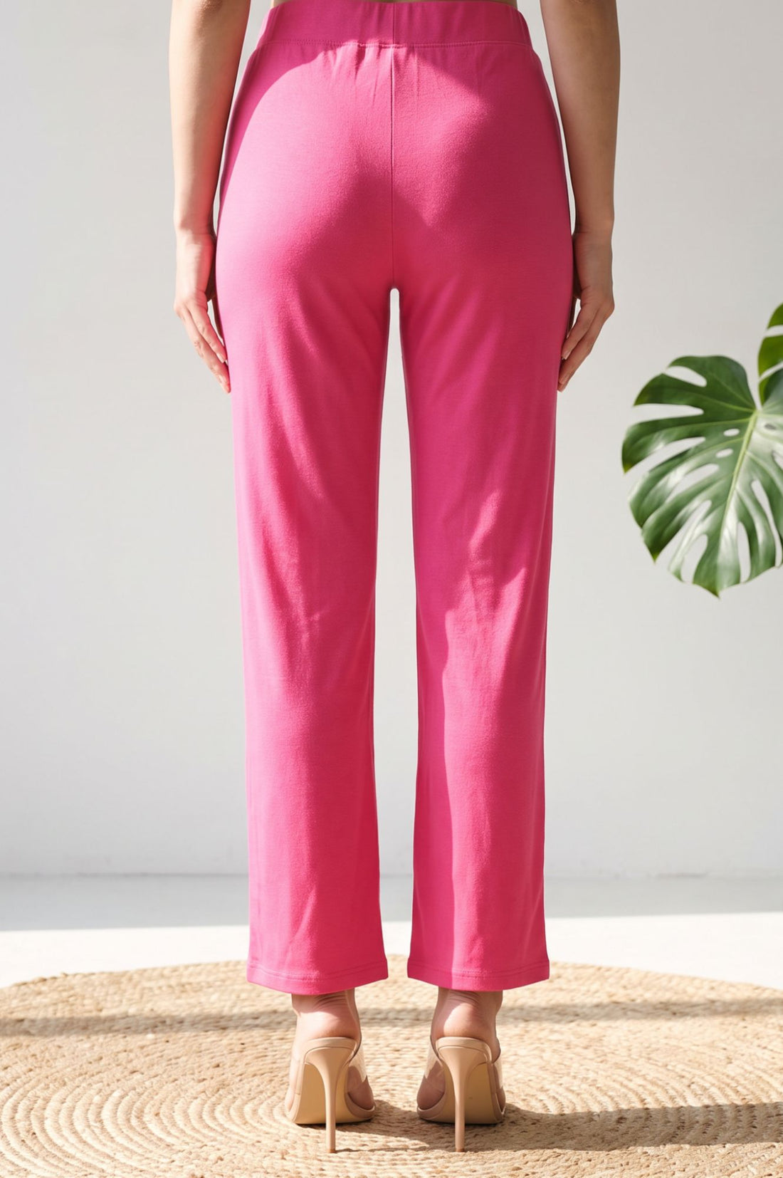 Pink Solid High Rise Straight Fit Ankle Length Trouser