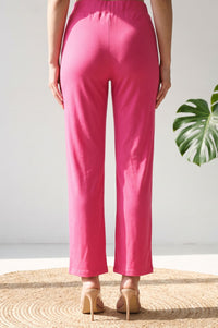 Pink Solid High Rise Straight Fit Ankle Length Trouser