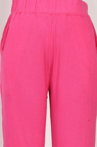 Pink Solid High Rise Straight Fit Ankle Length Trouser
