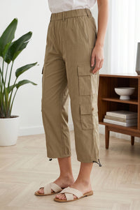 Khaki High Rise Cargo Pants