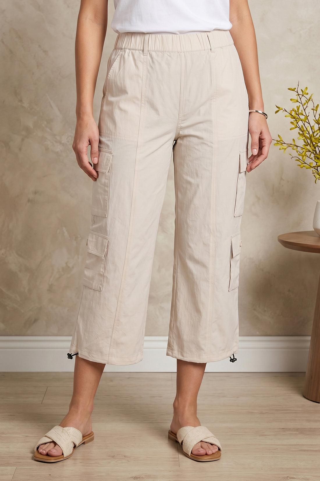 Cream High Rise Cargo Pants