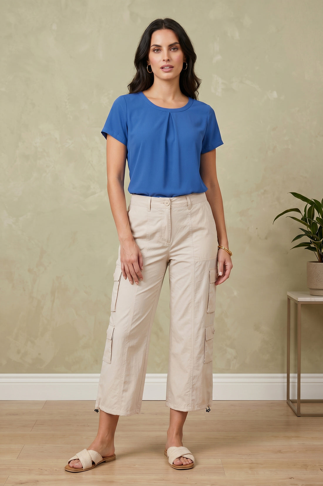 Cream High Rise Cargo Pants