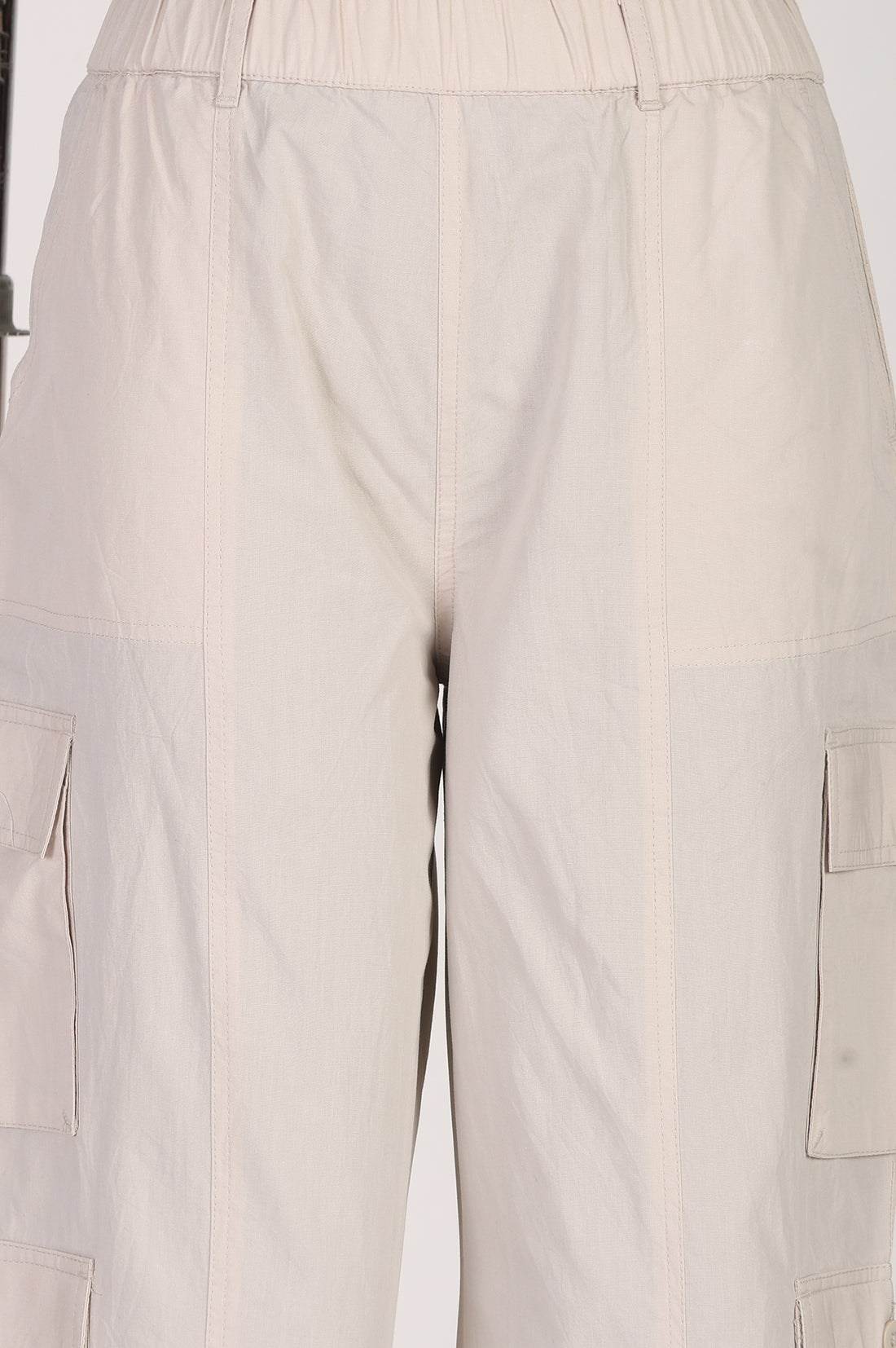 Cream High Rise Cargo Pants