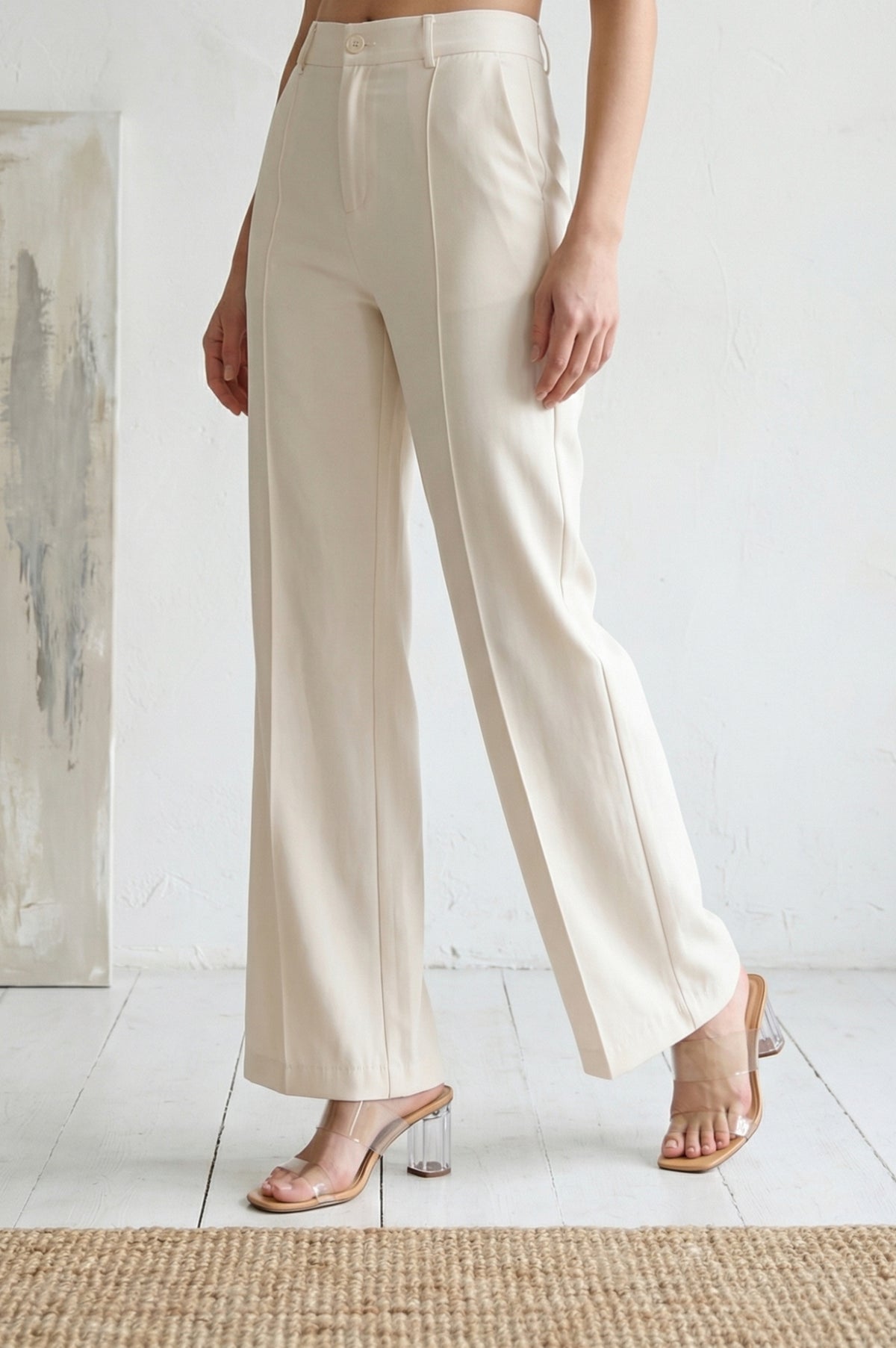 Elleven Women's Cream Solid Rayon Blend Straight Ankle Length Boss Pants - S
