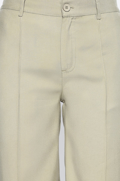 Eleven Women's Olive Green Solid Work Wear Pants in Mid-rise
