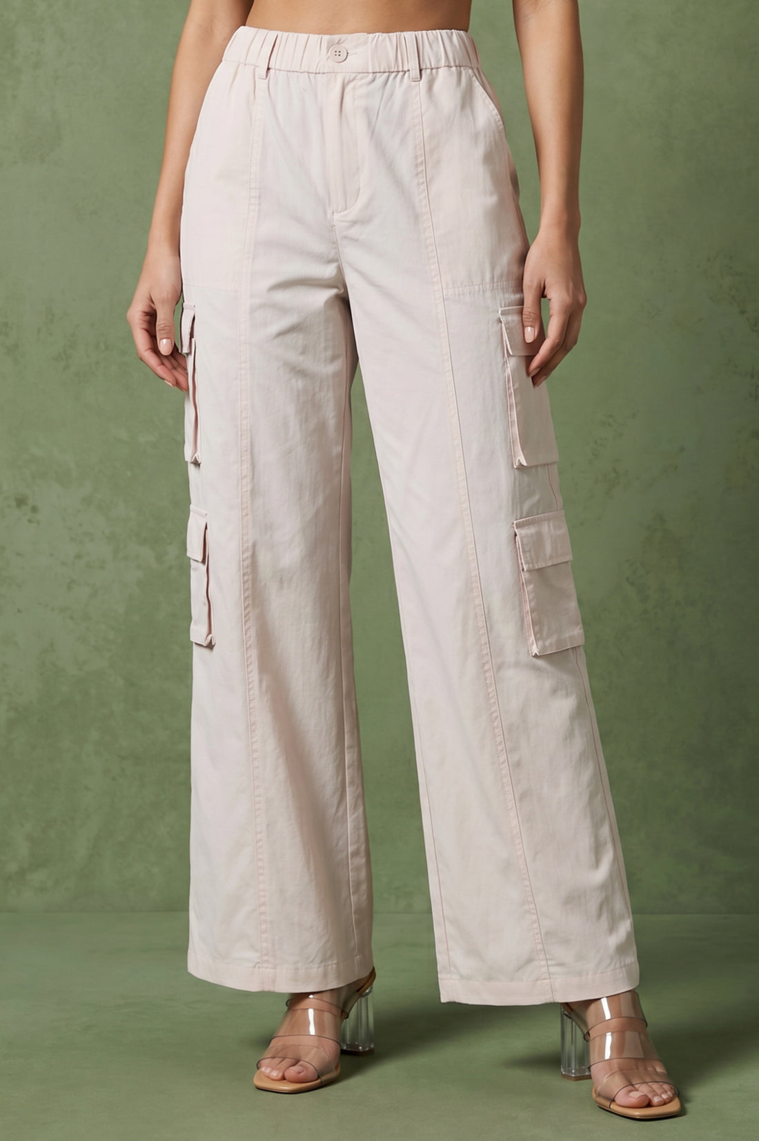 Off-White Pure Cotton Ankle Length Cargo Pants