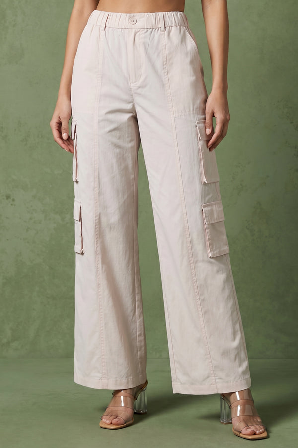 Off-White Pure Cotton Ankle Length Cargo Pants