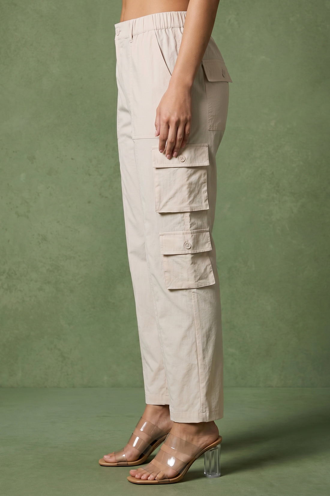 Off-White Pure Cotton Ankle Length Cargo Pants