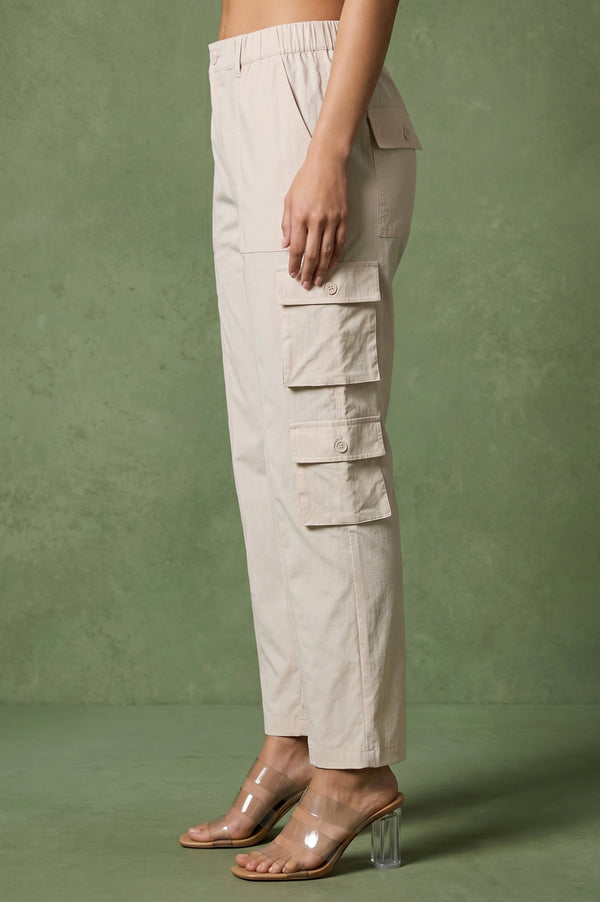 Off-White Pure Cotton Ankle Length Cargo Pants