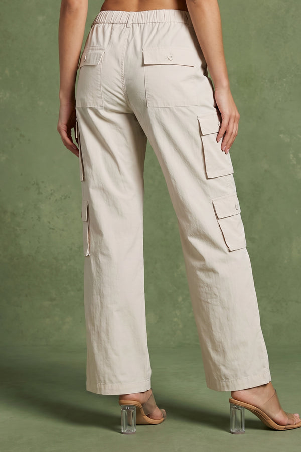 Off-White Pure Cotton Ankle Length Cargo Pants