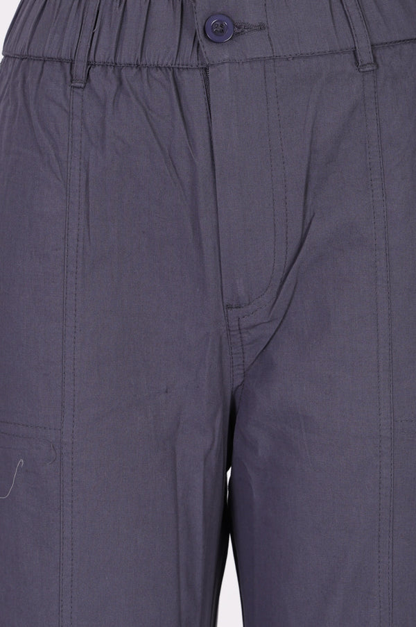 Grey Pure Cotton Ankle Length Cargo Pants