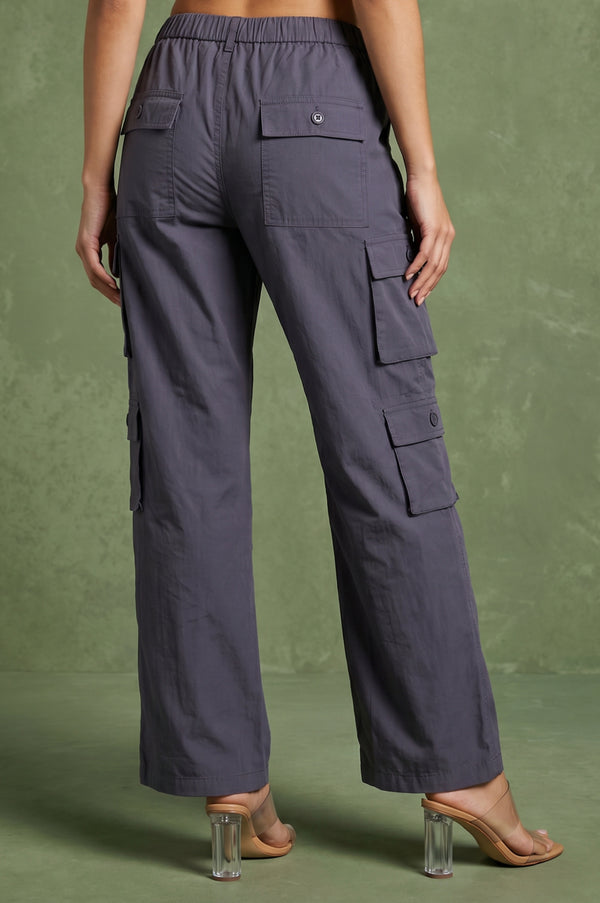 Grey Pure Cotton Ankle Length Cargo Pants