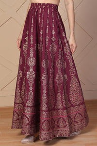 Maroon Ethnic Printed Flared Skirt