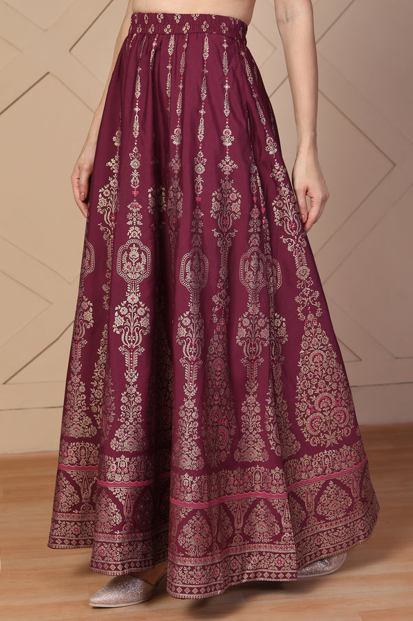 Elleven Women's Maroon Ethnic Printed Flared Skirt