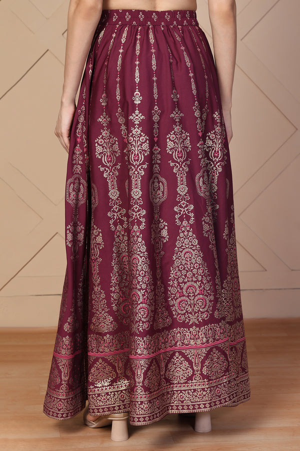 Elleven Women's Maroon Ethnic Printed Flared Skirt