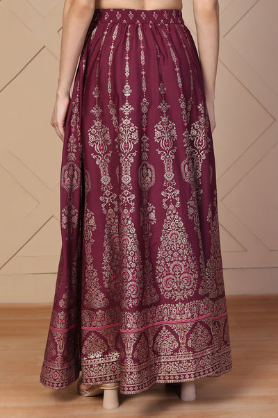 Maroon Ethnic Printed Flared Skirt