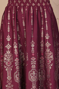 Maroon Ethnic Printed Flared Skirt