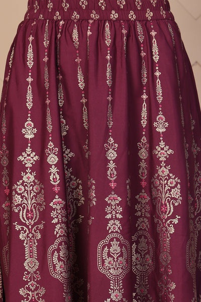 Maroon Ethnic Printed Flared Skirt