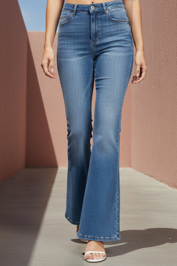 Elleven Women's Blue Solid Cotton Blend Slim Fit High Rise Jeans