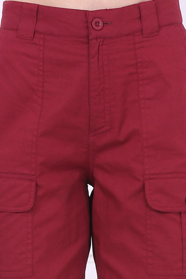 Elleven Women's Red Solid Mid Thigh Pure Cotton Shorts with YKK Zipper