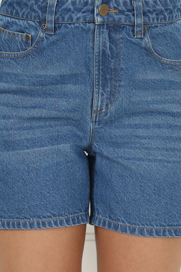 Elleven Women's Blue Denim Mid Rise Mid Thigh Length Shorts with YKK Zipper