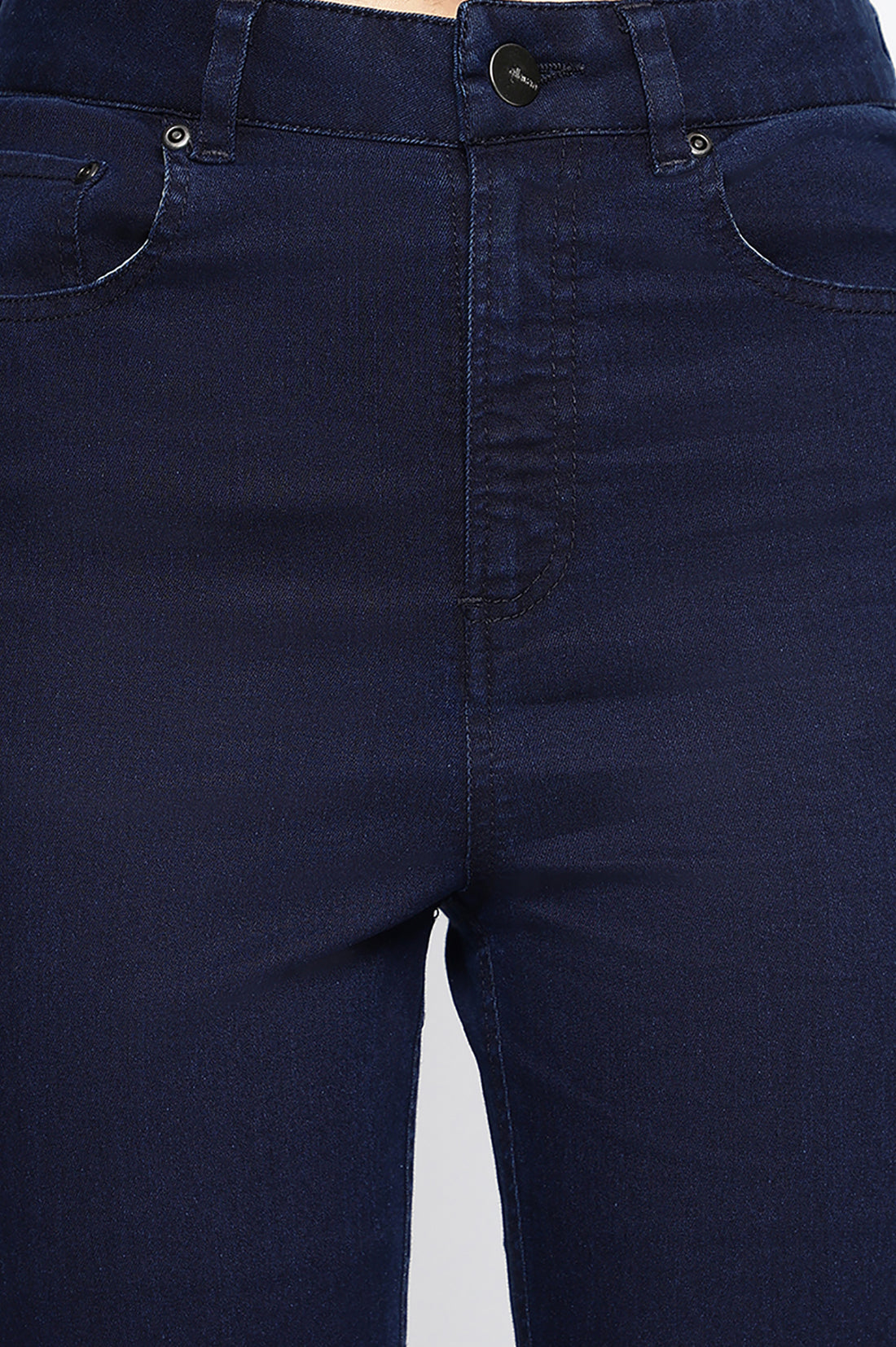 Blue Cotton Lycra Ankle Length Denim Straight Pants with YKK Zipper