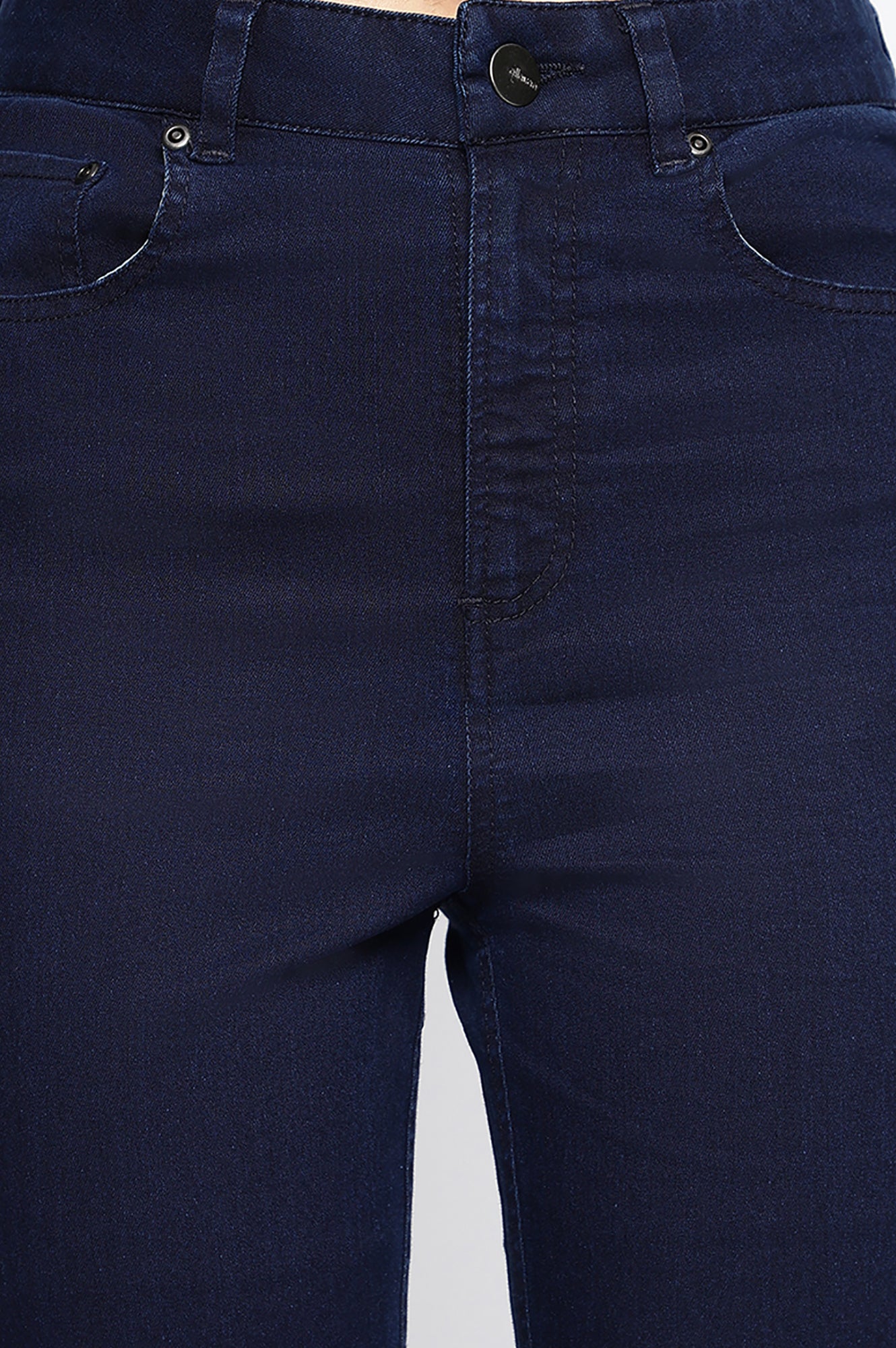 Blue Cotton Lycra Ankle Length Denim Straight Pants