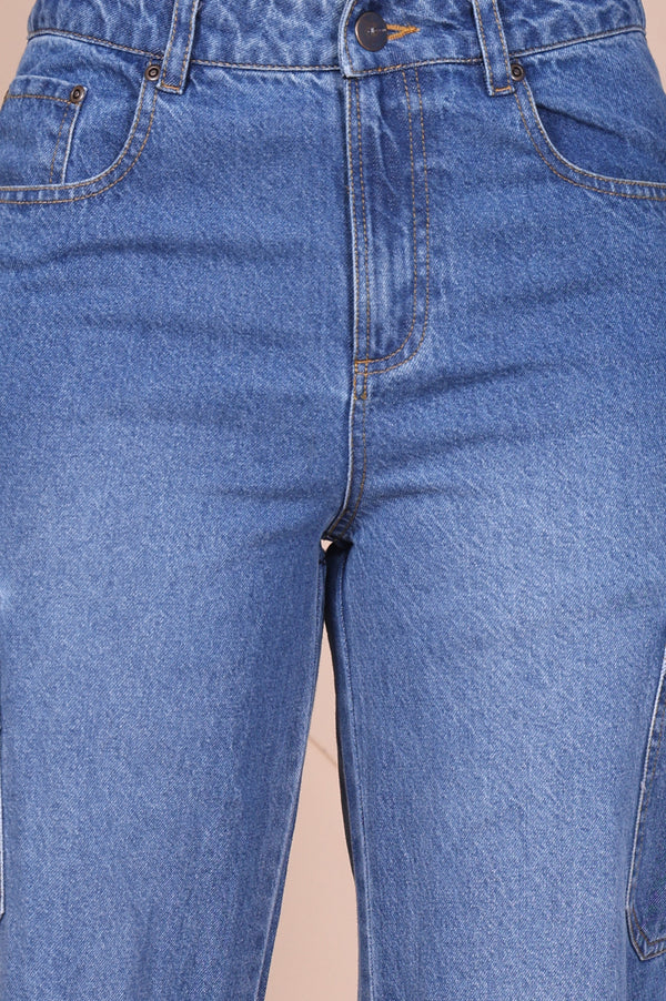 Elleven Women's Blue Solid Denim Relaxed Fit Cargo