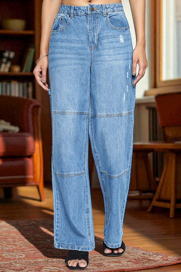 Light Blue Pure Cotton Flared Denim Pants with YKK Zipper