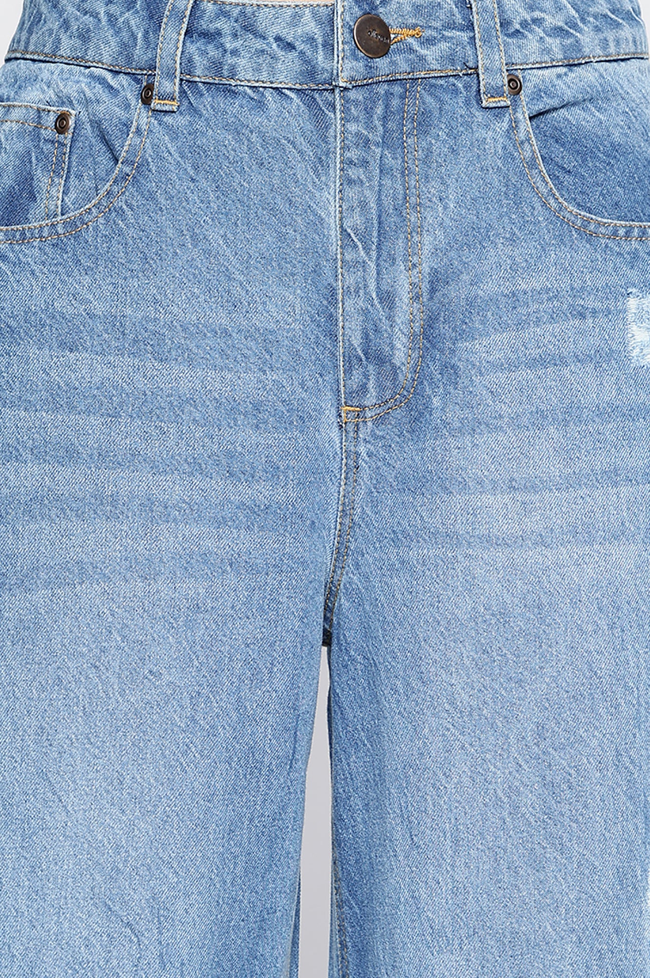 Buy Elleven Women's Light Blue Pure Cotton Flared Denim Pants with